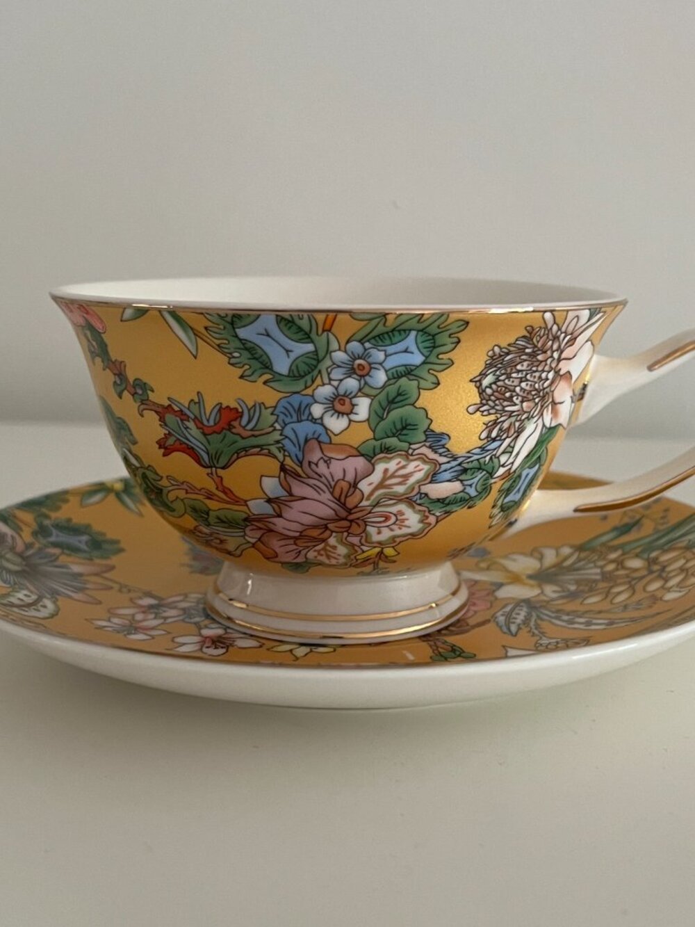 Park Chateau Yellow Floral Gold Trim Porcelain Tea Cup & Saucer Set - NEW